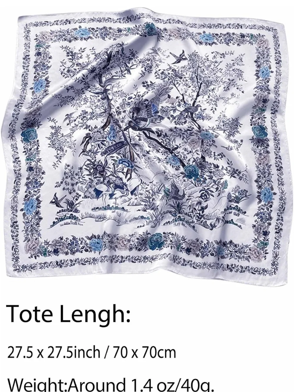 Blue Lightweight Satin Floral Neck Scarf  Bandana
